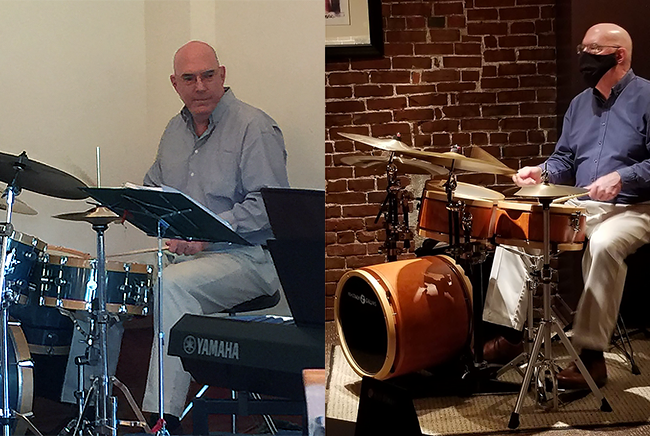 Side-by-side photos of changes in drum set height